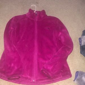 Pink north face fuzzy jacket